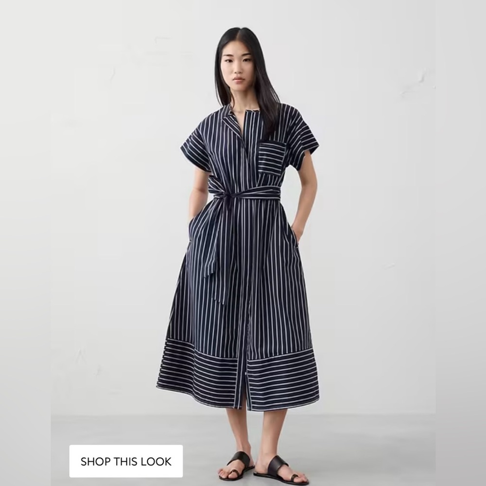 Banana Republic Navy and White Striped Midi Dress